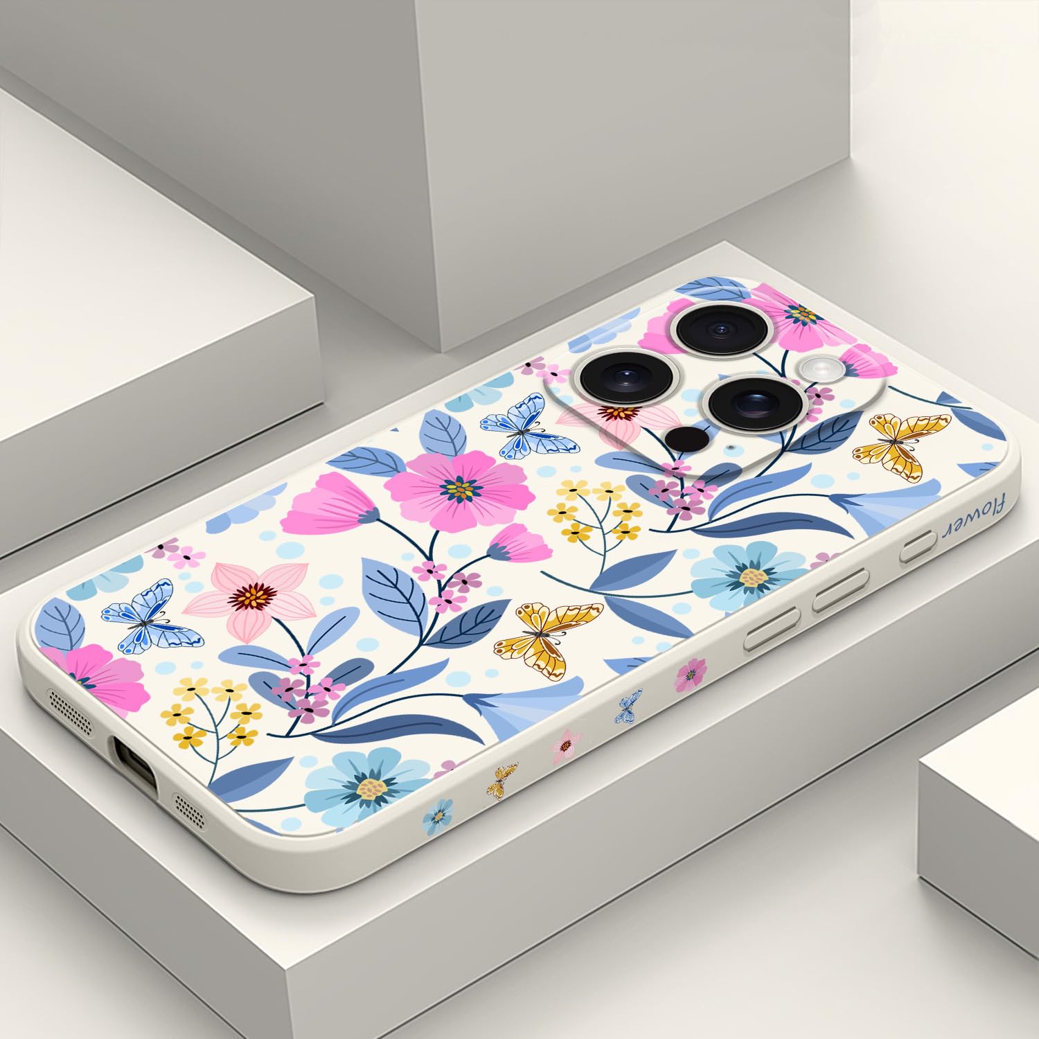 LEECG for iPhone 16 Pro Case Anti Scratch Microfiber Lining Phone Cover Silicone Ultra Slim Case for iPhone 16 Pro 6.3 inch-Flower White