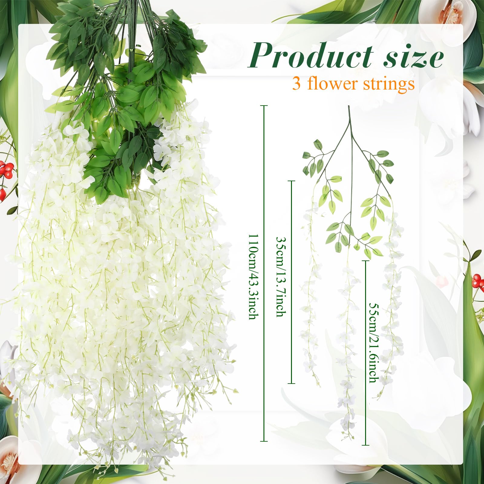 18 Stück 40,6 x 61 cm Graswandpaneele künstliche Hecke Buchsbaumplatten mit 36 Stück 100 cm weißen Glyzinien hängende Blumengirlande für drinnen und draußen, Grünhintergrund, Zaun,