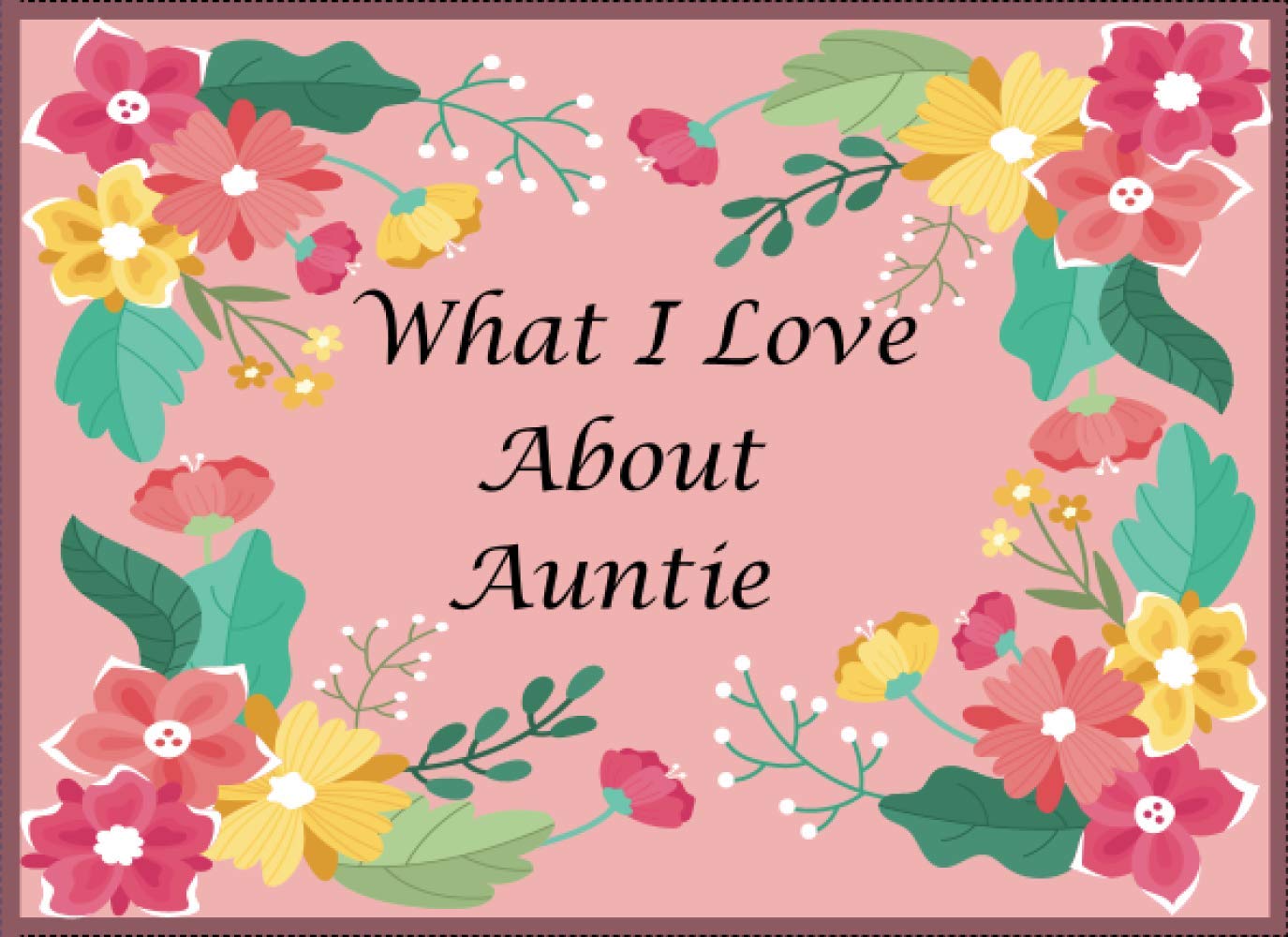 What I Love About Auntie: Fill In The Blank Book With Prompts The Reasons Why You Love Your Auntie, Gift Book for Auntie’s Birthday, Mothers Day, Christmas Day Or To Show You Love Her.