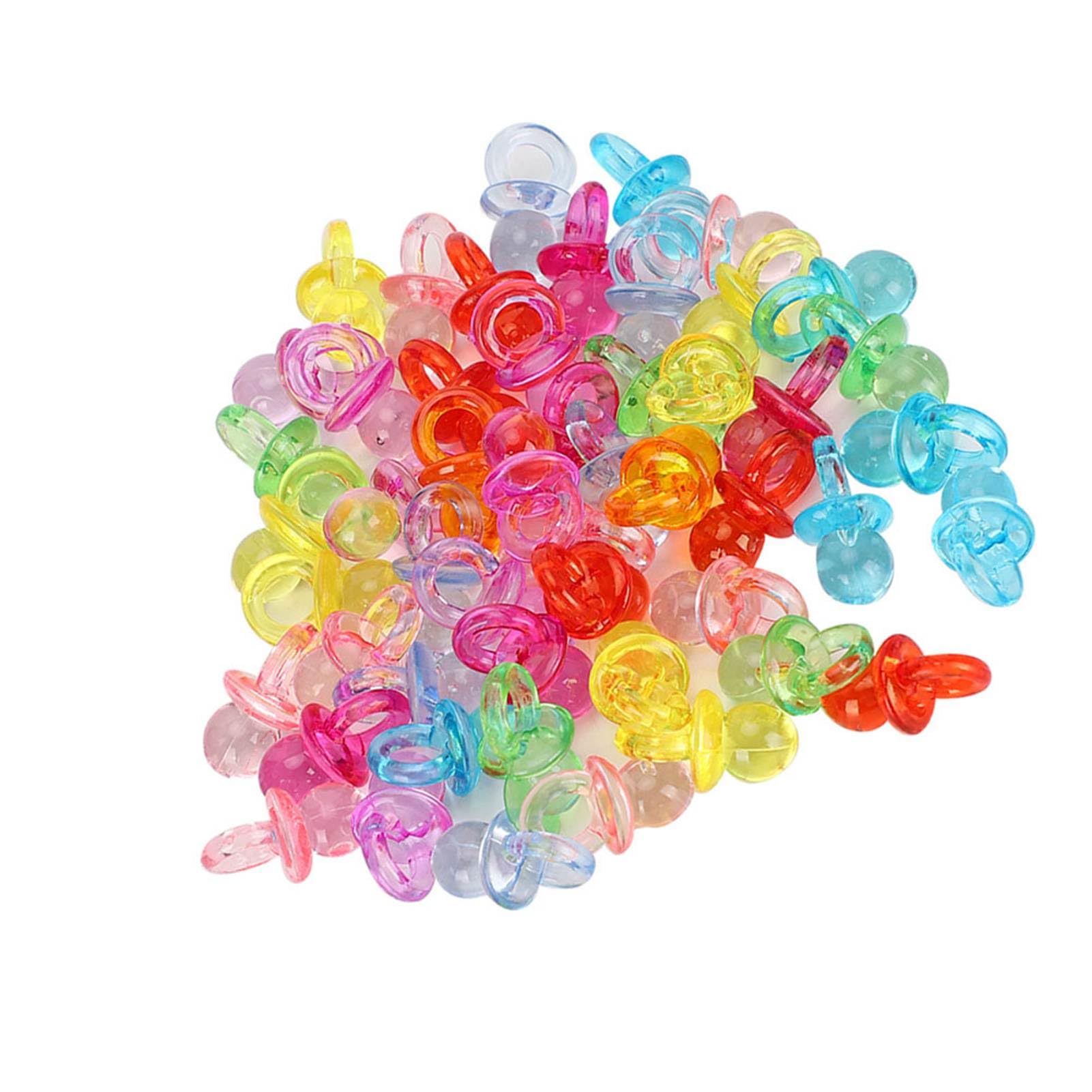 Acrylic Pacifier Birthday Party Decoration Baby Baptism Soothing Mini Color Toys 100PCS (Transparent Mixed Colors)