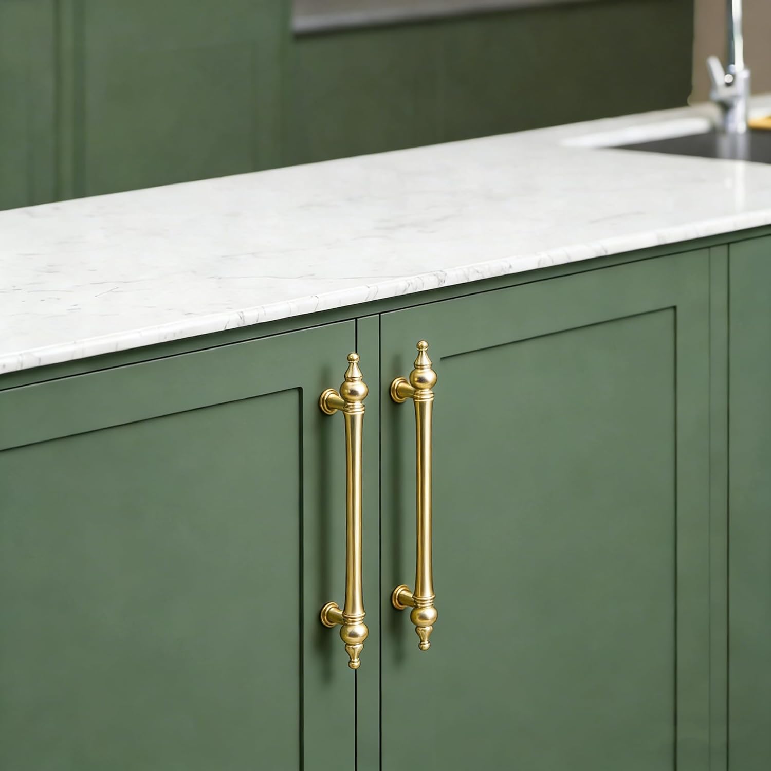 10 Pack| 5 Inch Hole Centers| Brushed Gold Cabinet Handles & Drawer Pulls - Elegant Pulls for Kitchen, Bathroom, Dresser, Cupboard, Closet Door (CF005)