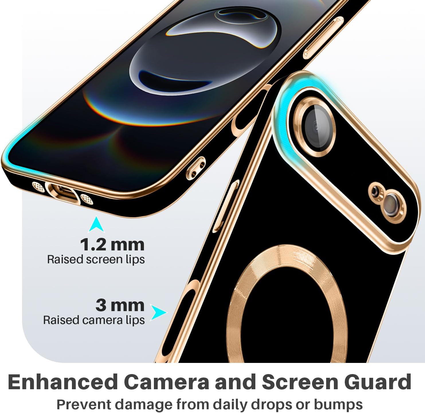 Dinick Designed for iPhone Air Case with Magnetic [Built-in Camera Cover] Compatible with MagSafe Soft TPU Glitter Cover Anti-Scratch Protective Slim for iPhone Air Case Black and Gold - Image 4