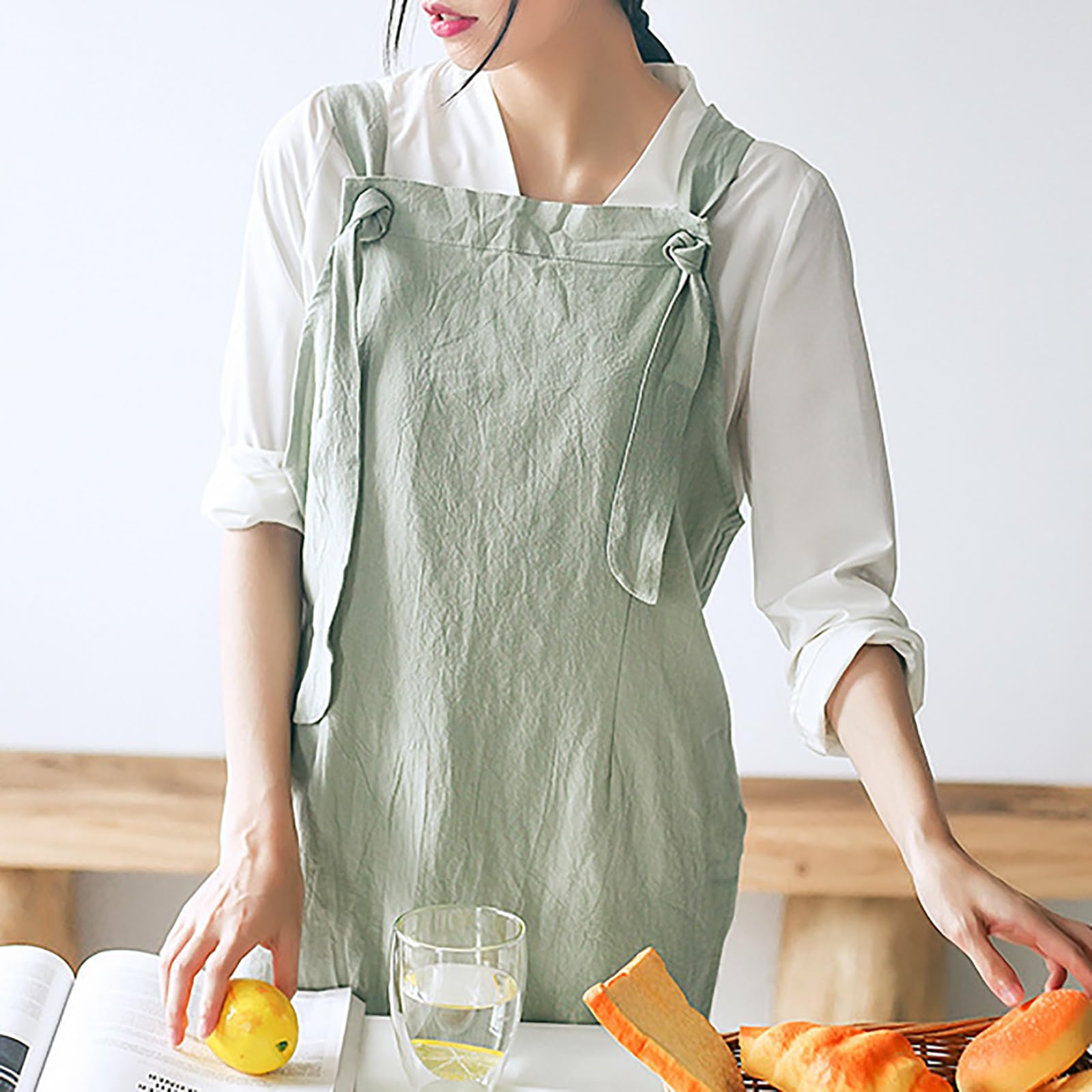 Tablier de cuisine réglable en coton et lin avec poches pour femme, convient pour la cuisine, la pâtisserie, la peinture, le jardinage