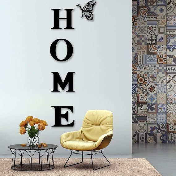 Wall Stickers, Acrylic Decorative Home Accessories Wall Stickers Living Room Mirror Effect Home Sign Letters Removable Wall Sticker House Decor Accessories Entry Way New Home Sign(Black)
