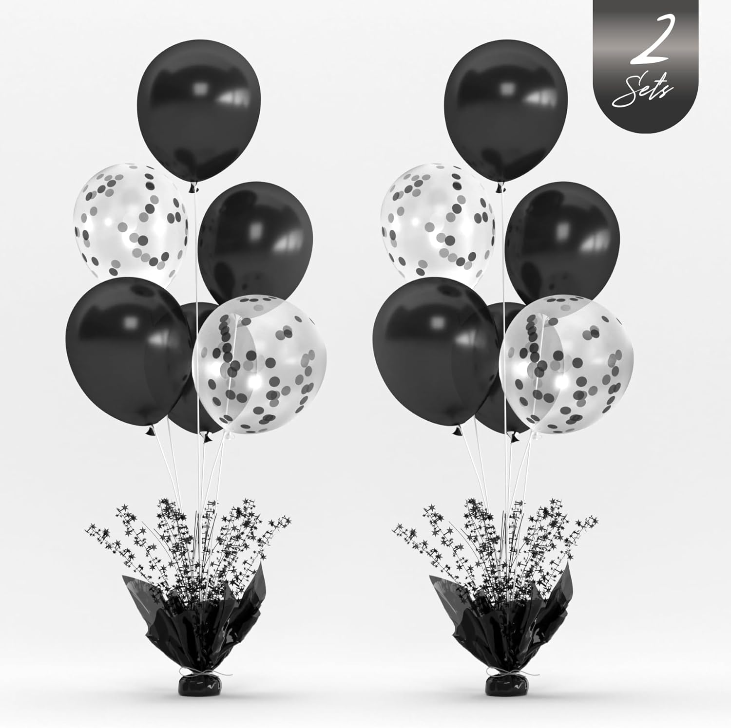 Black Balloon Table Centerpiece Kit, 2 Sets Black Balloon Stands for Tables with Metallic Star Centerpieces, Reusable Balloon Holder & Table Top Stand for Wedding Baby Shower Party Table Decorations