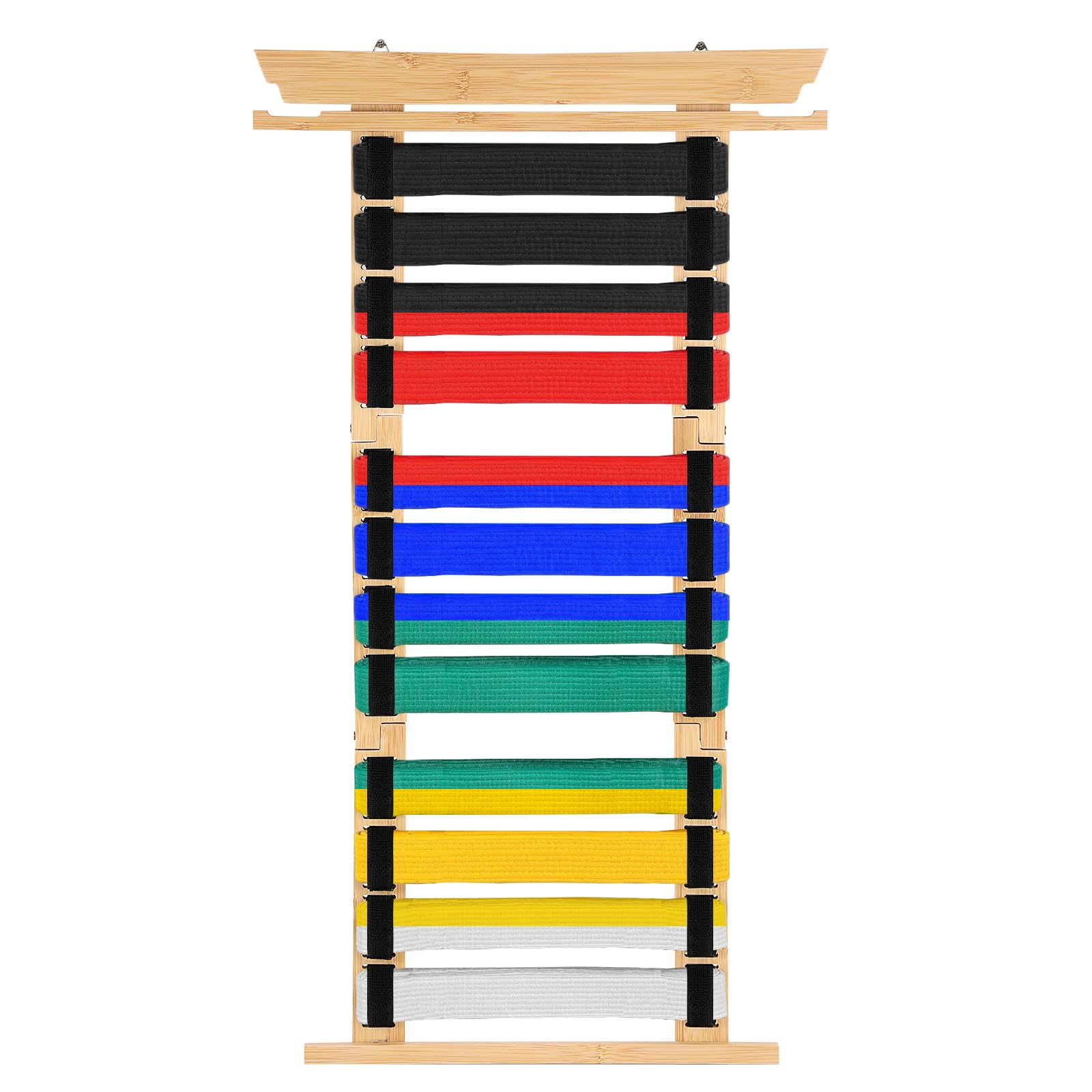 SUMNACON 12 Belts Bamboo Martial Arts Belt Display Rack, Burlywood Detachable Karate Taekwondo Belt Organizer Wall Belt Medal Display Holder for Taekwondo Karate Learners (No Belts)