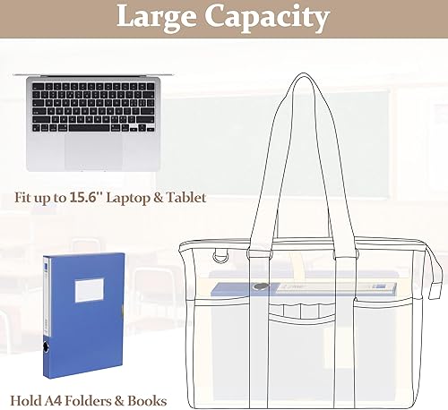 Miniatura 7 de Damero Bolsa de mano para profesores con funda acolchada para laptop, bolsa de trabajo para profesores, bolsa de utilidad para oficina, viajes o