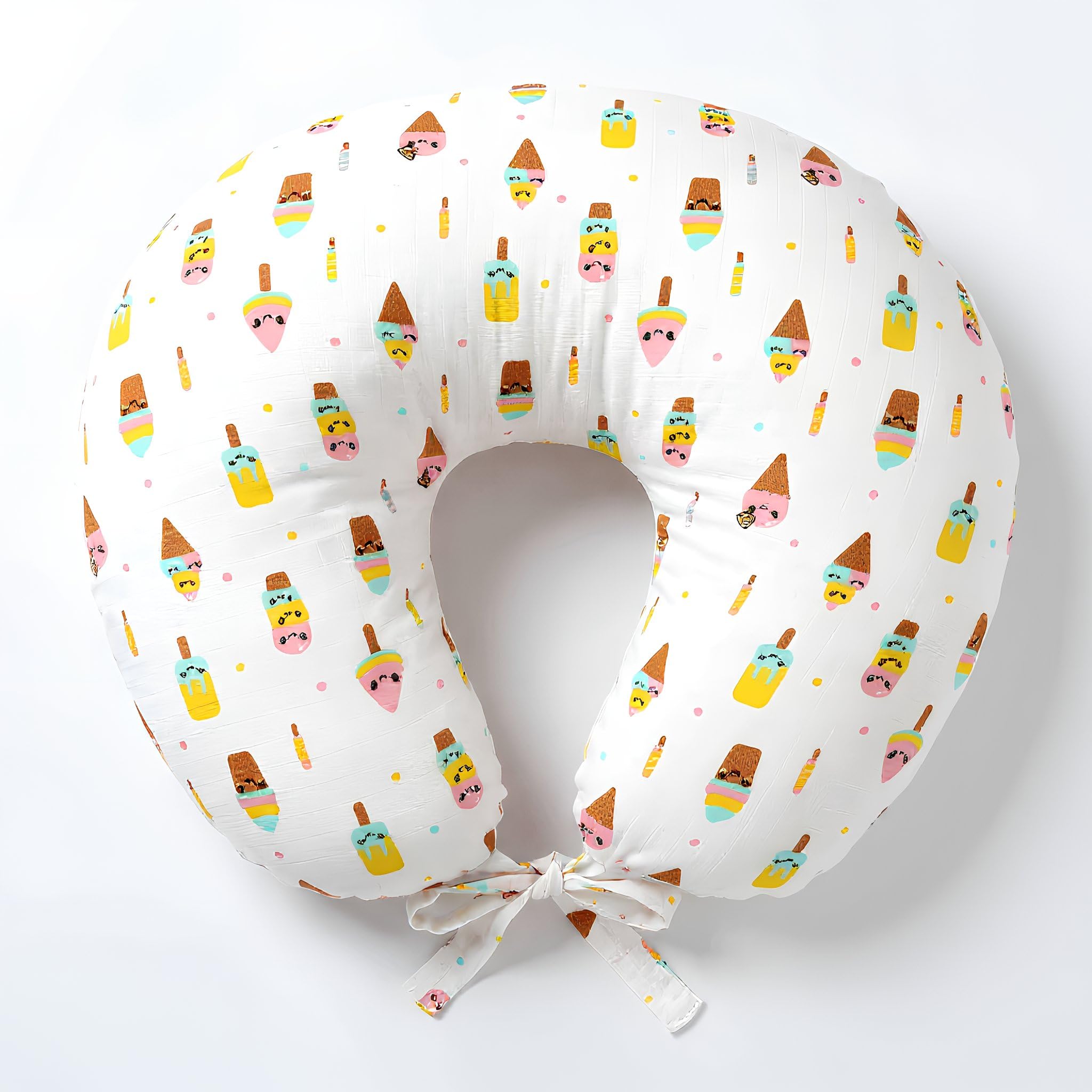 VOIDROP Feeding Pillow for Babies & Mothers Nursing Pillow for Breastfeeding Bottle Feeding Soft Cotton Cover Comfortable Support Cushion for Mom & Infant Washable & Durable (Yellow & Pink Ice Cream)-image-42