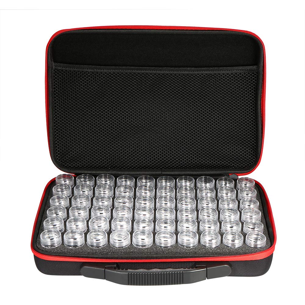 Decdeal 60 Slots Diamond Painting Storage Case Tool Diamond Painting Bag Beads Organizer Accessories 60 Grids Shockproof Durable Shockproof High Capacity Hand Bag Zipper Design 60-Bottles Red