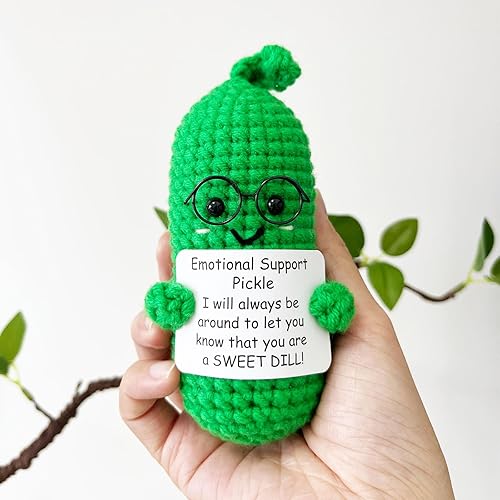 Miniatura 5 de Consejos de un Pickle Crochet Regalos divertidos con palabras positivas, adornos de muñeca de punto, divertido juguete de pepinillo para reducir la
