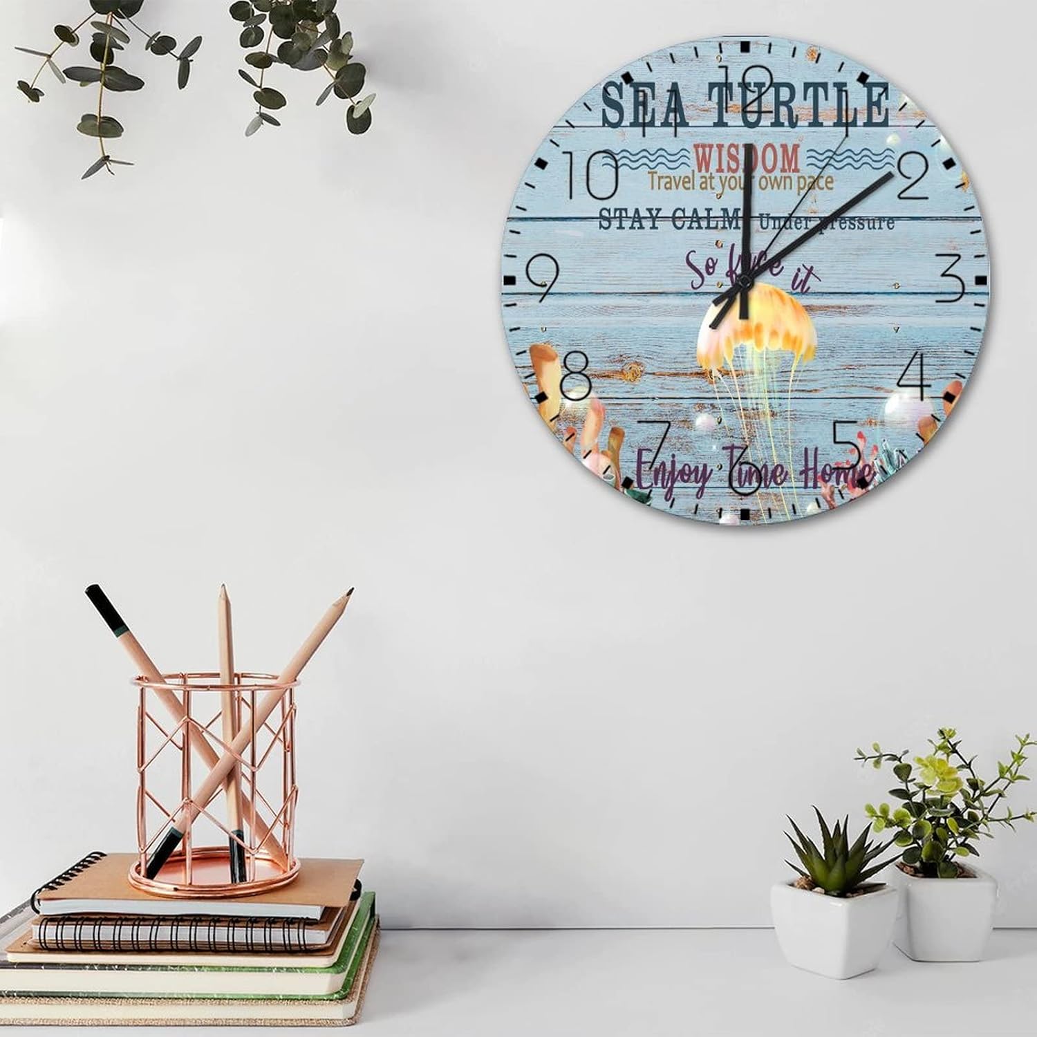 15'' Silent Non-Ticking Wall Clocks Nautical Beach Ocean Underwater Jellyfish Home Decoration for Patio Under The Sea Octopus Custom Round Wooden Wall Clock Country for Conference Room Fitness Room