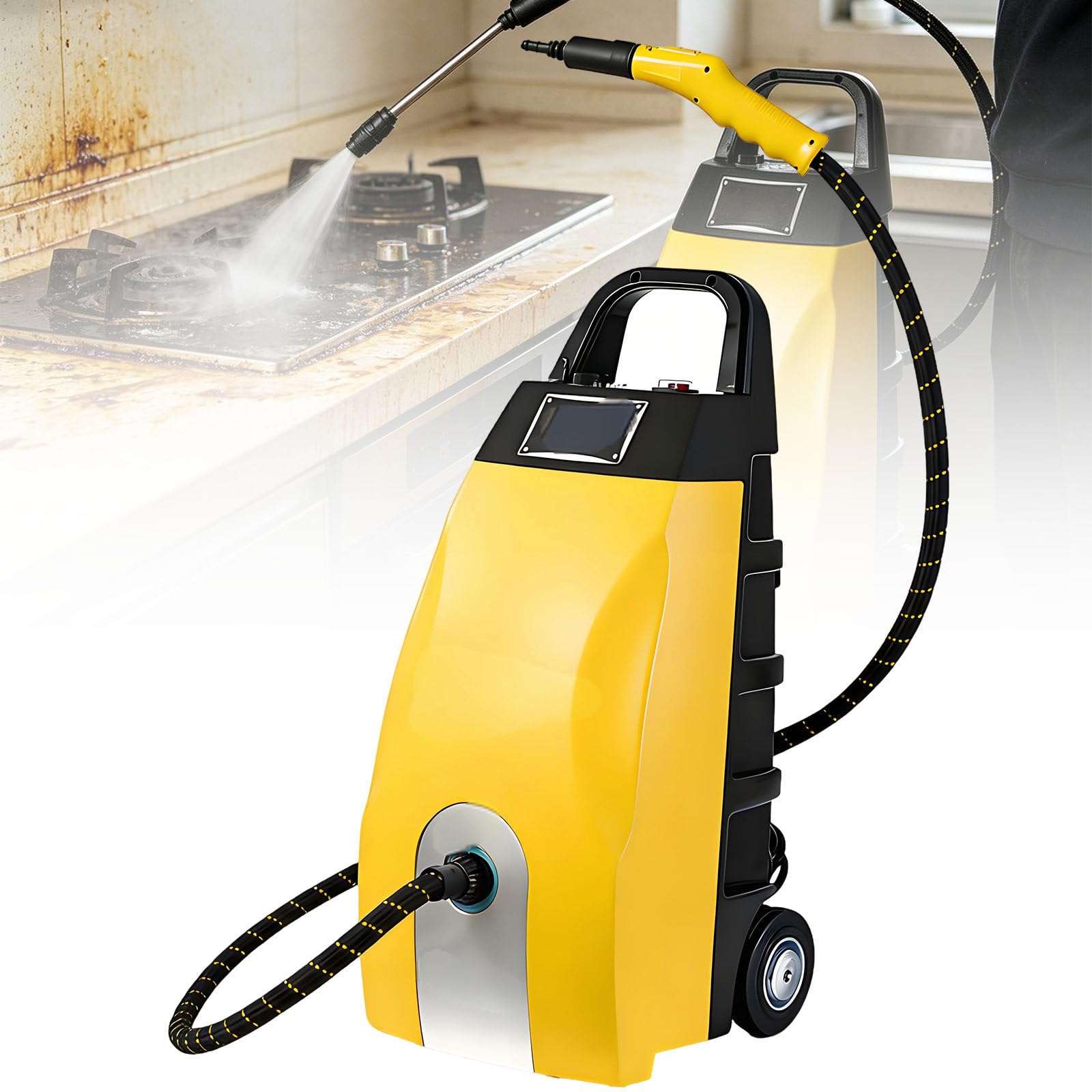Ymnogjie High Pressure Steam Washer Jet Power Wash 3000W with Accessories,3.5L High Temp Steam Cleaner 110℃/230°f for Patios Car Garden Yellow