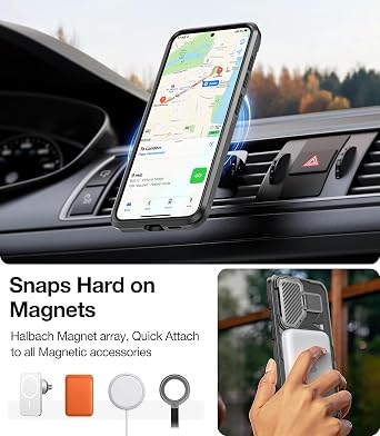for Samsung Galaxy S25 Plus Case,Galaxy S24 Plus Case with Screen Protector,[Compatible with Magsafe][Adjustable Camera Stand ] Military-Grade Shockproof Protective Magnetic Cover-Black