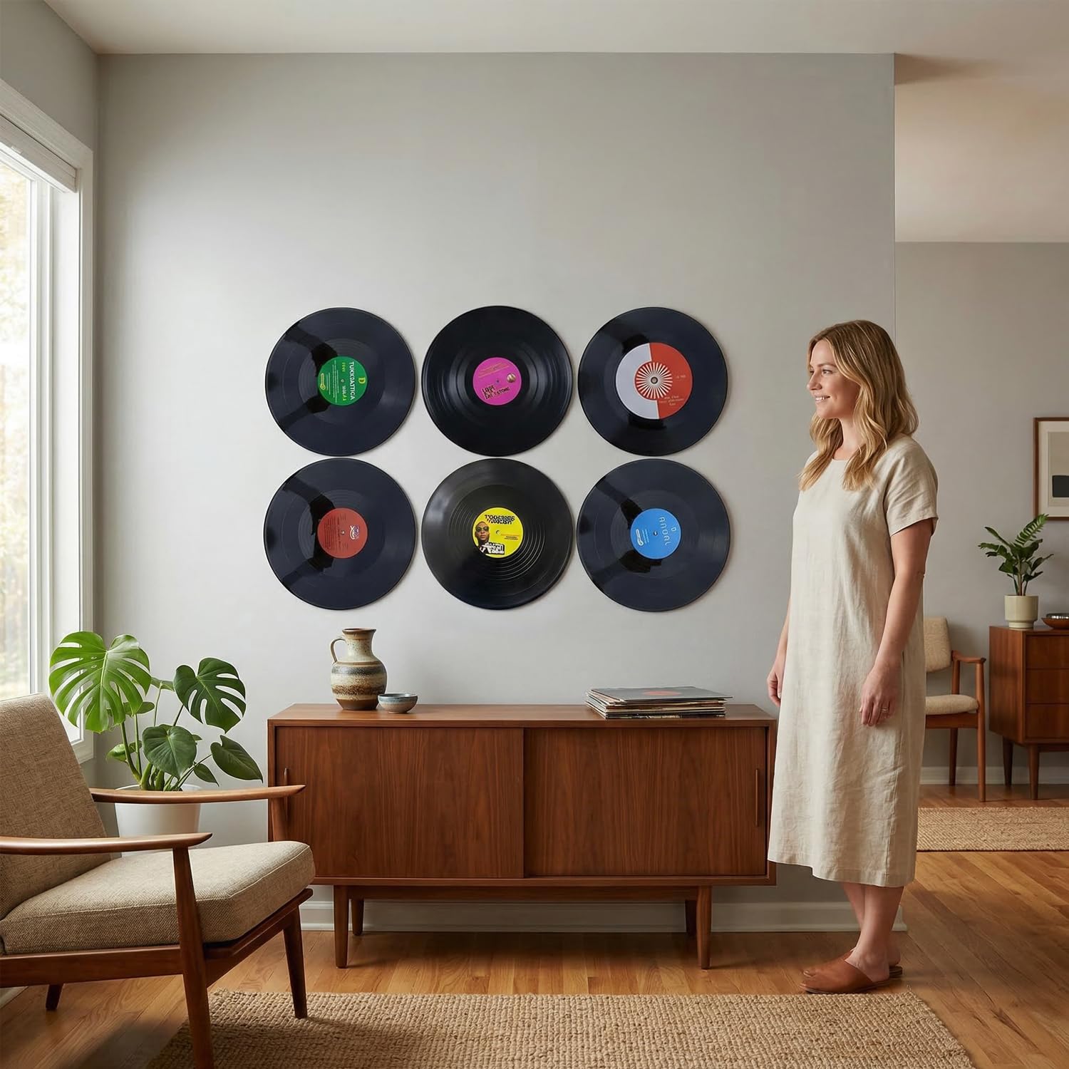 ZJXKJGS 6 Piezas Disco De Vinilo Retro, Decoración de Discos de Vinilo, Pared De Decoración De Discos De Vinilo, Diseño Retro De Discos De Cd, para Puede Utilizar En Café (12 inch)(Patrón aleatorio)