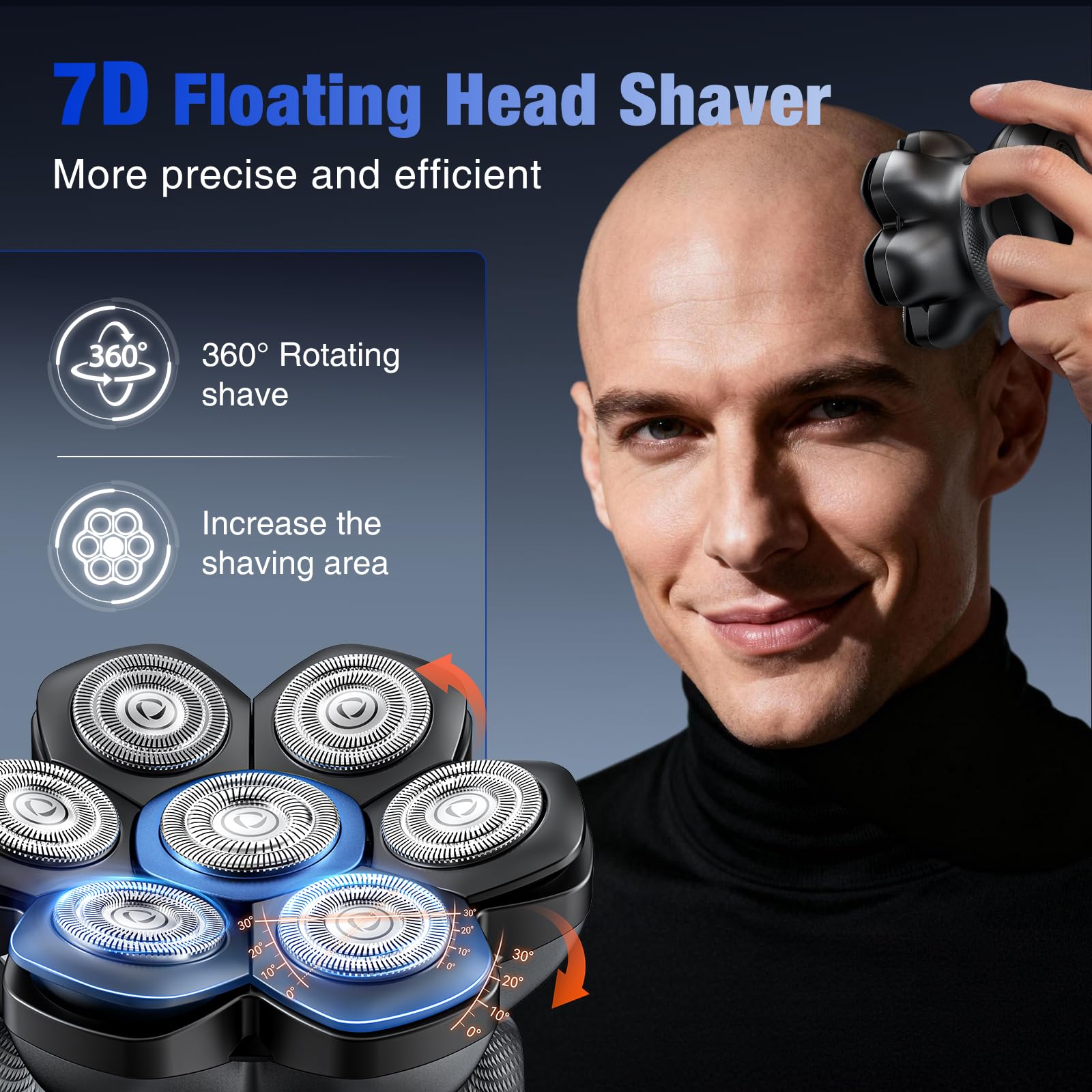 kensen PRO 7D Head Shaver for Men, Dual Speed, Wet/Dry, Gray