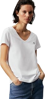 Calvin Klein Damen T-Shirt Kurzarm Ck Embroidery V-Ausschnitt