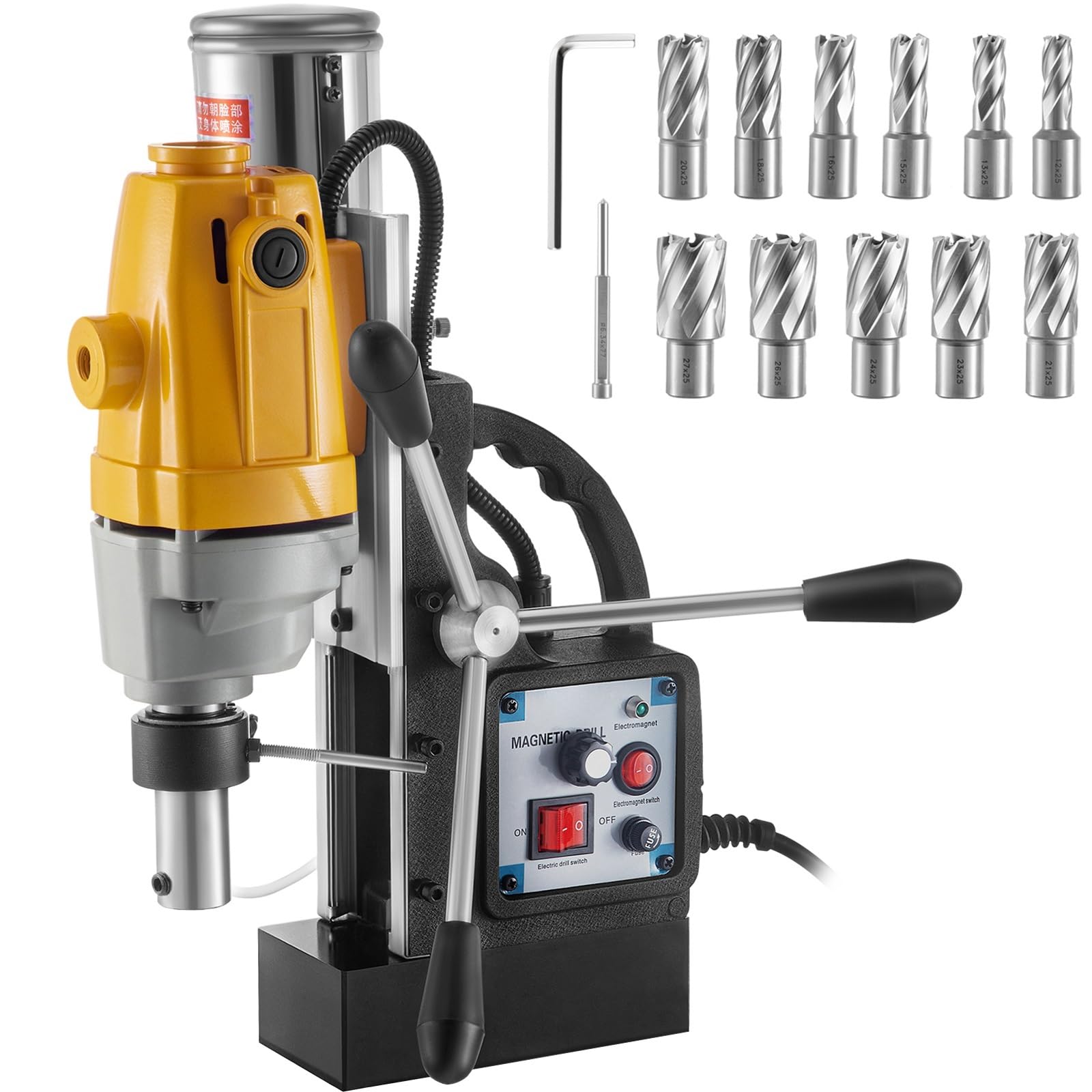 Jvddi With 11Pcs Hss Pakjel Md40 40Mm Magnetic Drill Press 1100W Stepless Speed Electric Bench Drilling Rig Machine For Engineering Steel Structure (Color : Size : 1)