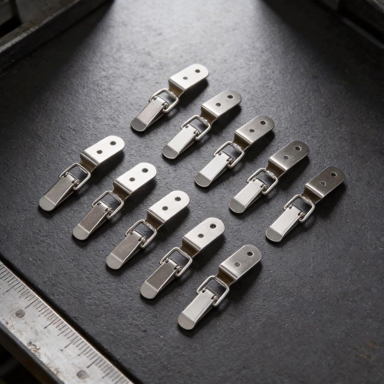 Stainless Steel 90 Degree Duckbill Hook Lock Spring Loaded Pull Latch Catch for Metal Wood Leather Tool Box Drawer Cabinet Hardware Silver 10 Pack(A 10PCS)