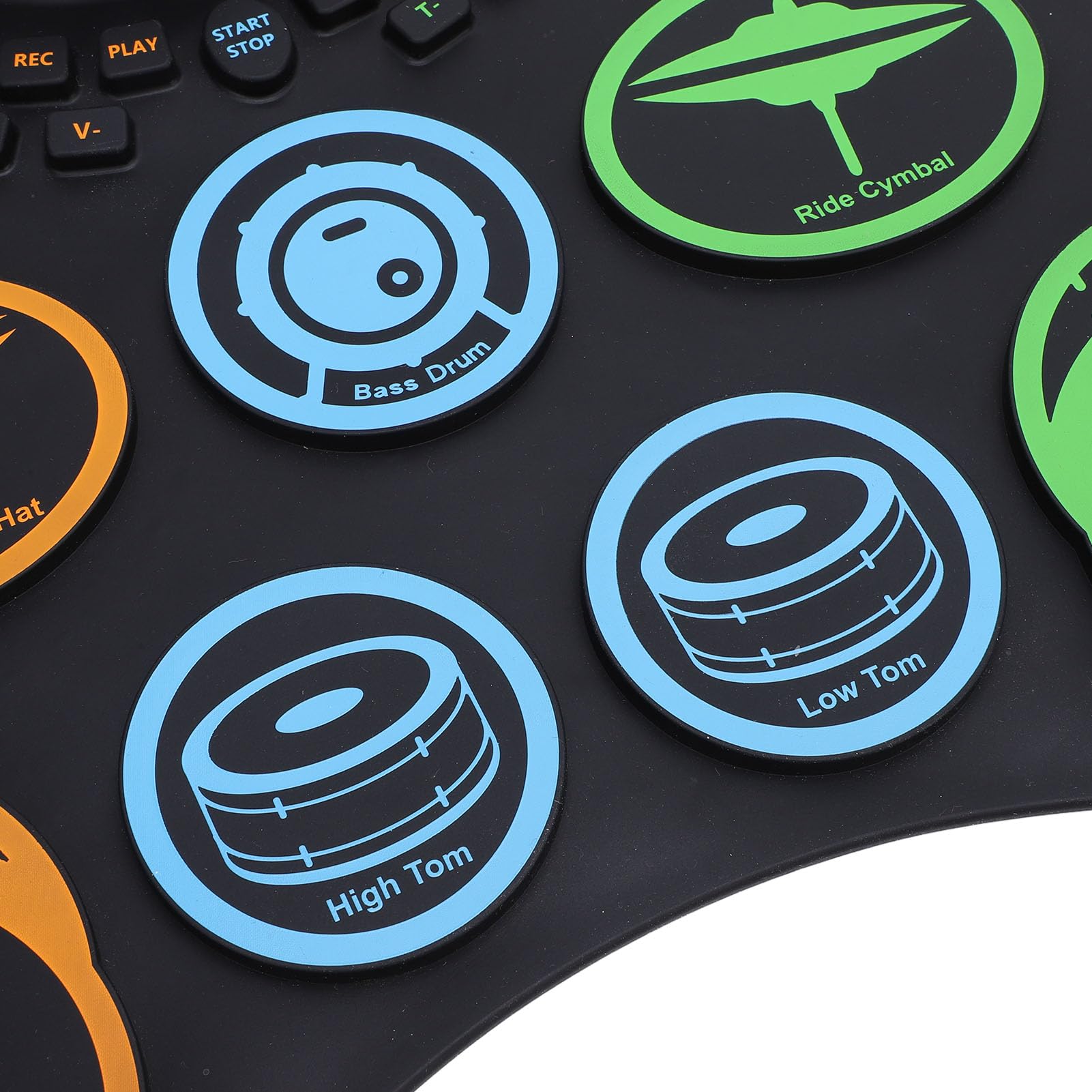 Bewinner Batería Electrónica, Almohadilla de Práctica Enrollable de 9 Pads con Conector para Auriculares y 2 Altavoces, Batería Digital MIDI Portátil con Pedal de Bajo/Hi-Hat, 7 Sonidos 10 Ritmos,