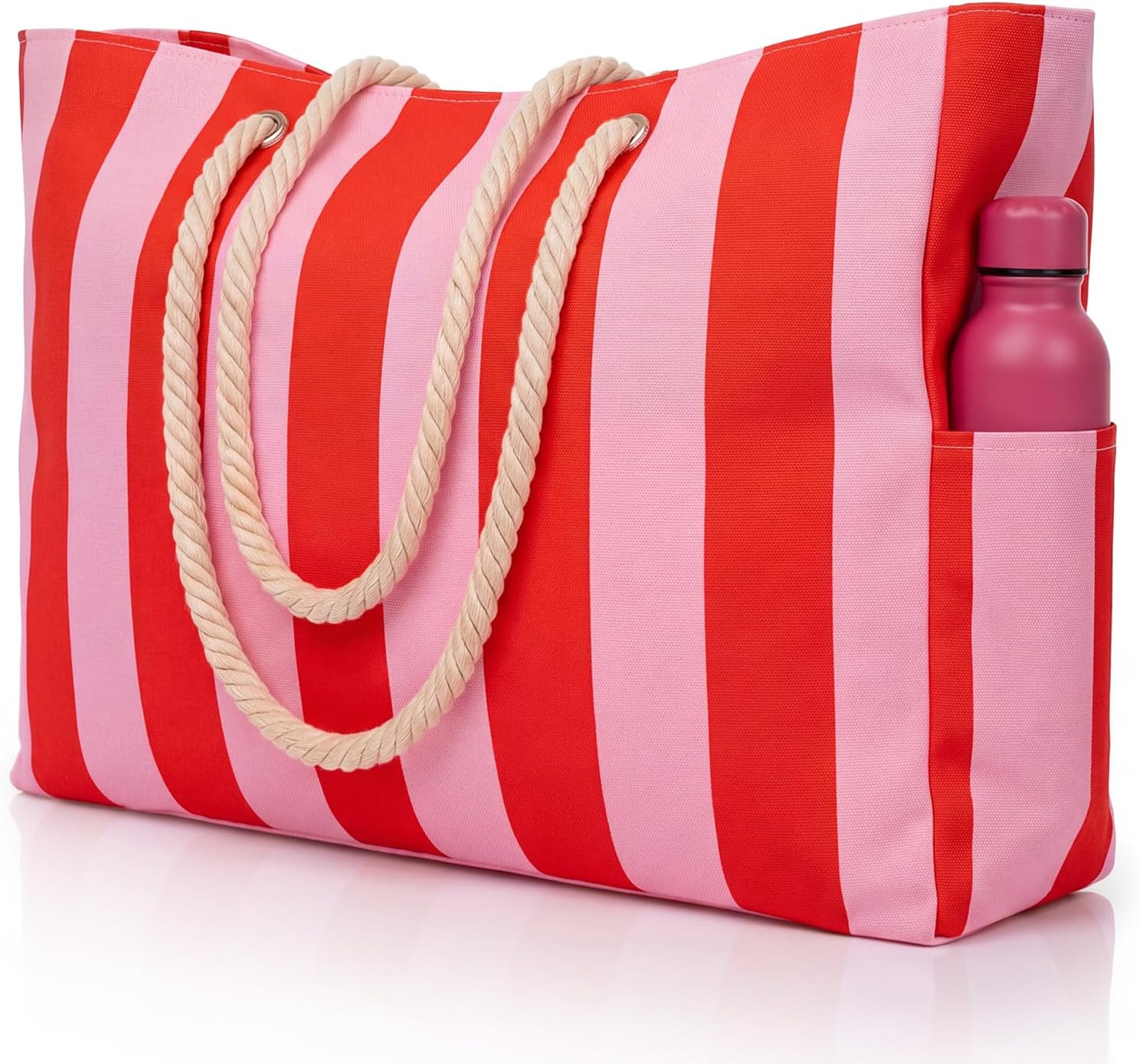 Abbylike Large Beach Bag for Women Striped Pool Swim Beach Tote Bag with Handle Pocket Zipper Waterproof Sandproof Travel Gym