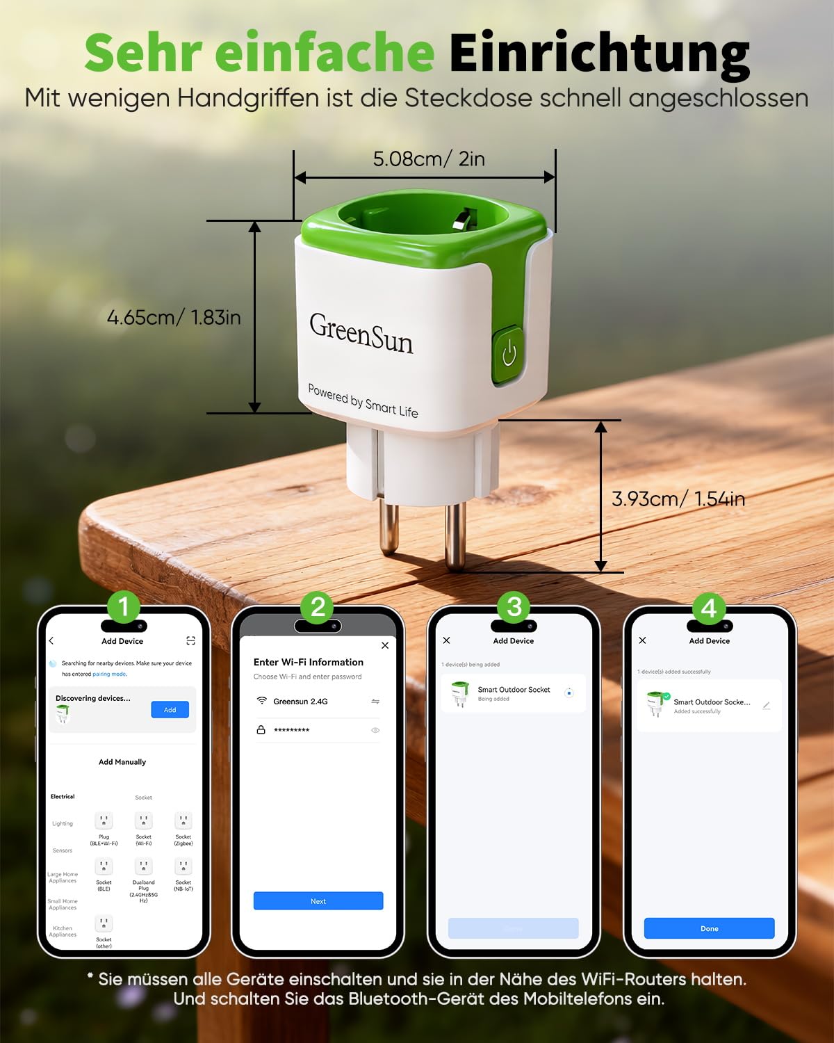 GreenSun Stromzähler für Steckdose WLAN Smart Steckdose mit Zeitschaltuhr und Strommessung, kompatibel mit Smart Life & Tuya App, Alexa & Google Sprachsteuerung, 16A 2,4 GHz, 4er-Pack