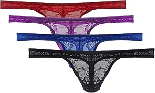 eywlwaar Mens Lace Thong Underwear Low Waist Panties Mesh G-String Briefs