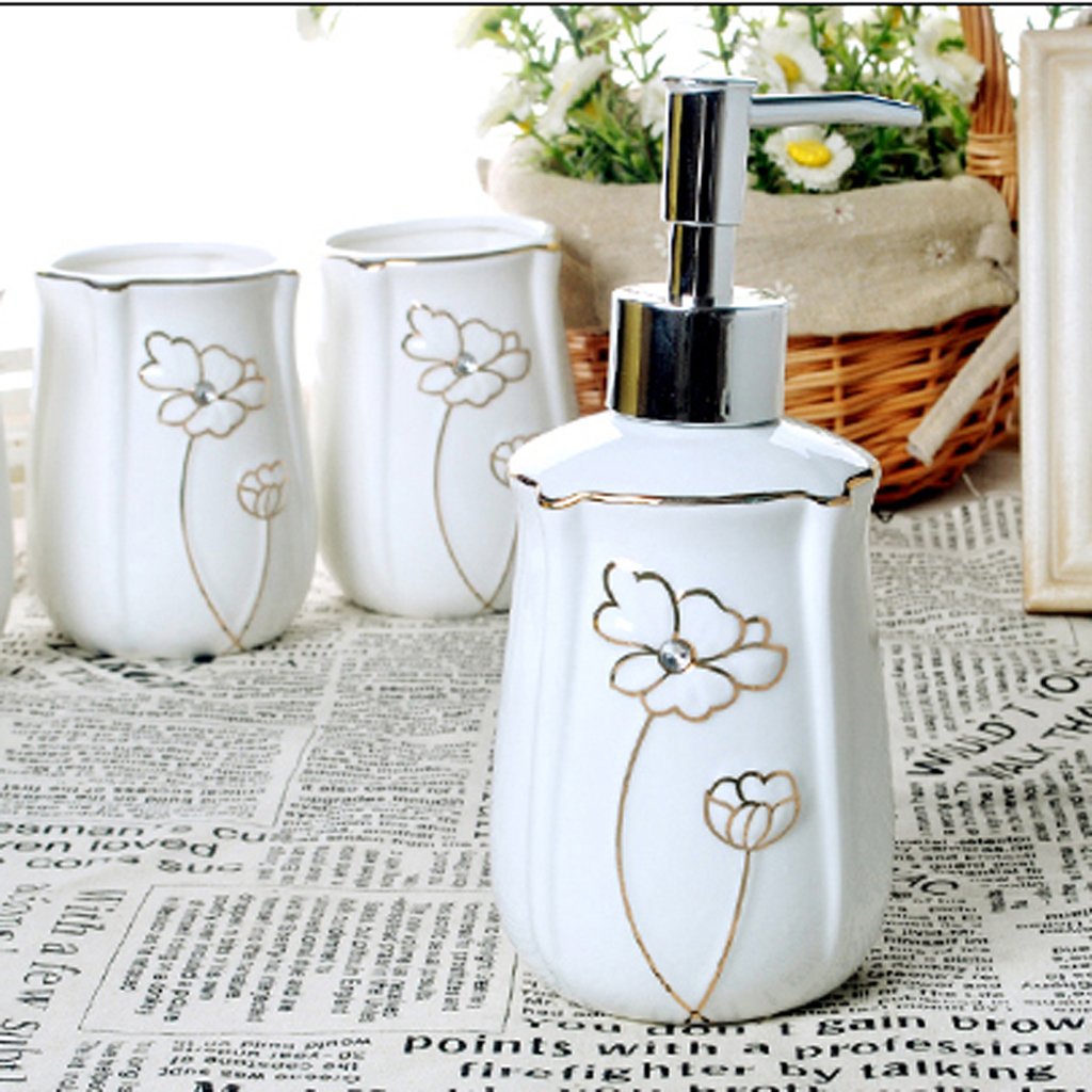 Estilo Europeo 5 Piezas de cerámica Conjunto de baño Suministros para el baño Soporte para cepillos de Dientes dispensador de jabón Soporte de jabón Enjuague Taza Juegos de Accesorios de baño