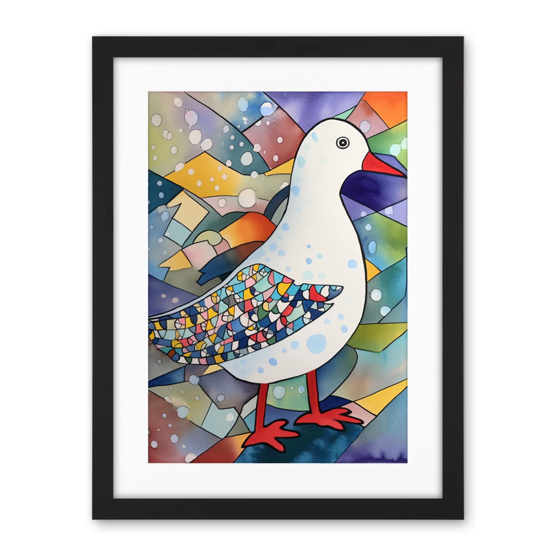 Artery8 Seagull Bird And Snowflakes Folk Art Artwork Framed Wall Art Print 18X24 Inch