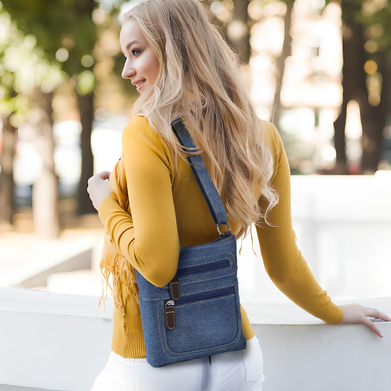 Small Denim Crossbody Bag for Women Multi-Zip Lightweight Square Shoulder Bag Casual Purse for Cell Phone Wallet Essentials - Image 3