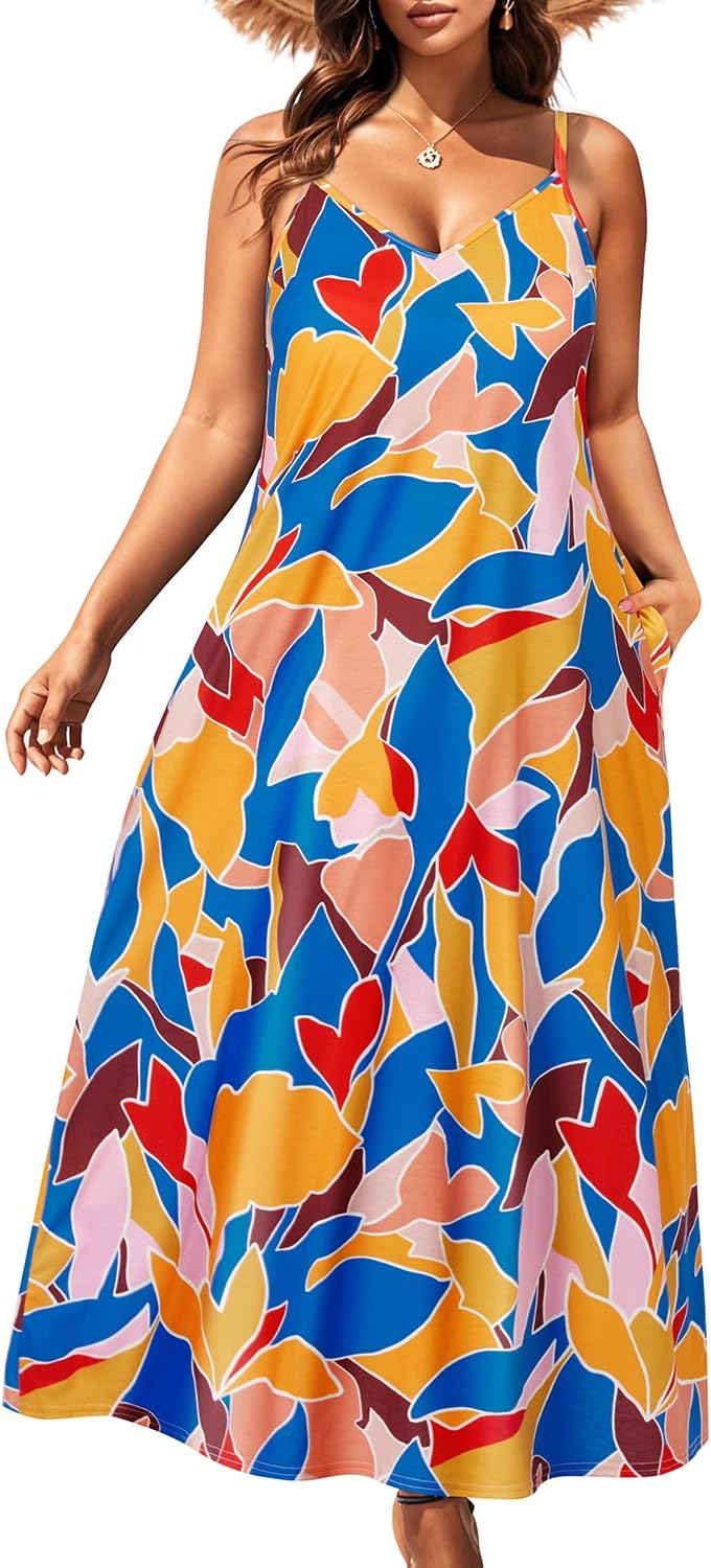 Pinup Fashion Women's Summer Maxi Dress Plus Size Sleeveless Spaghetti Strap Beach Long Dresses - Image 5