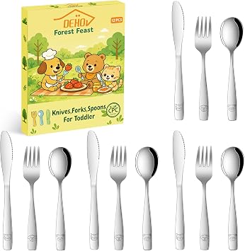 Toddler Silverware, Kids Knife Spoon And Forks Eating Utensils Sets of 12