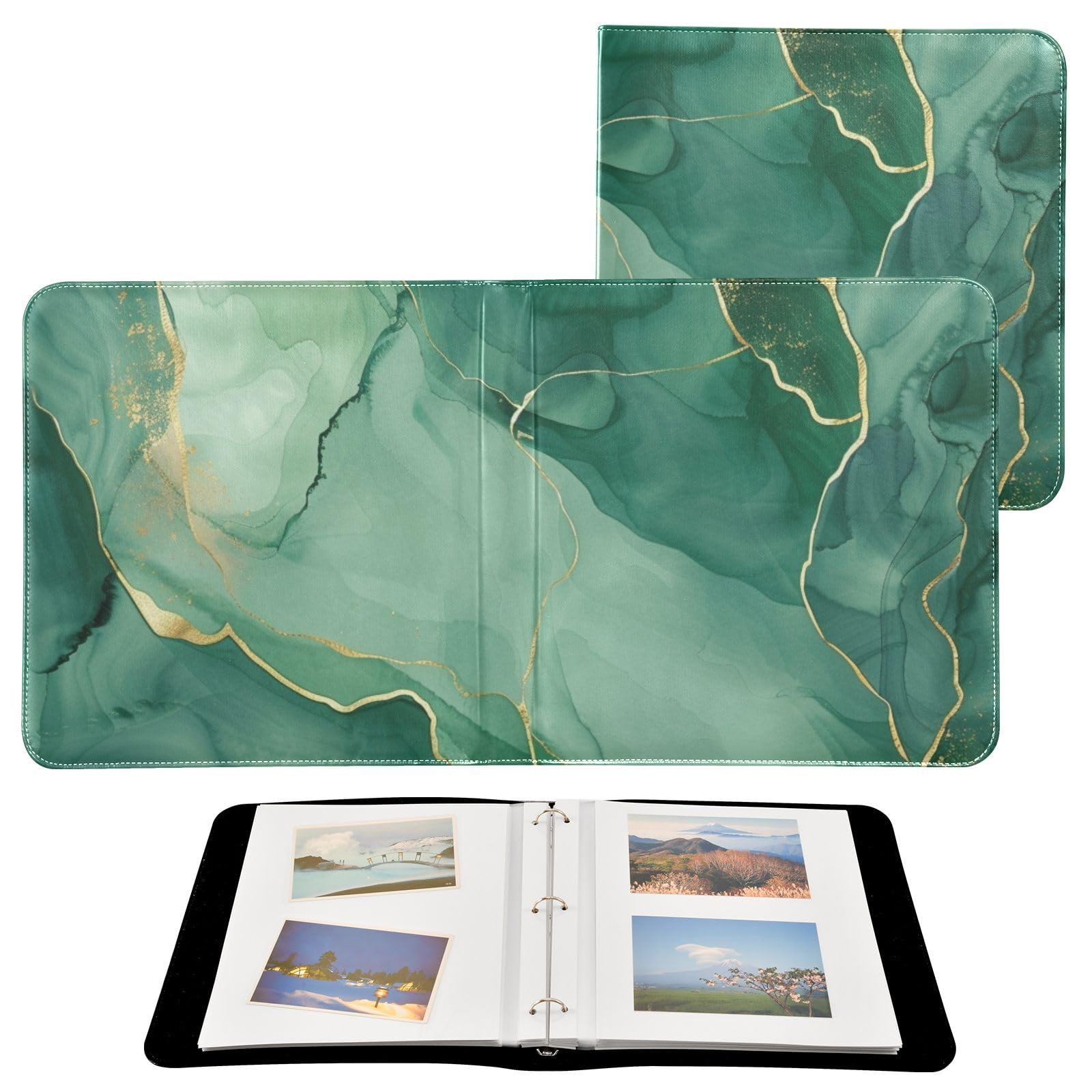 JIPONI Green Marble Large Photo Album, DIY Leather Cover Scrapbook Albums for 4x6 5x7 6x8 Pictures, Self Adhesive Memory Book for Wedding, Baby, Family