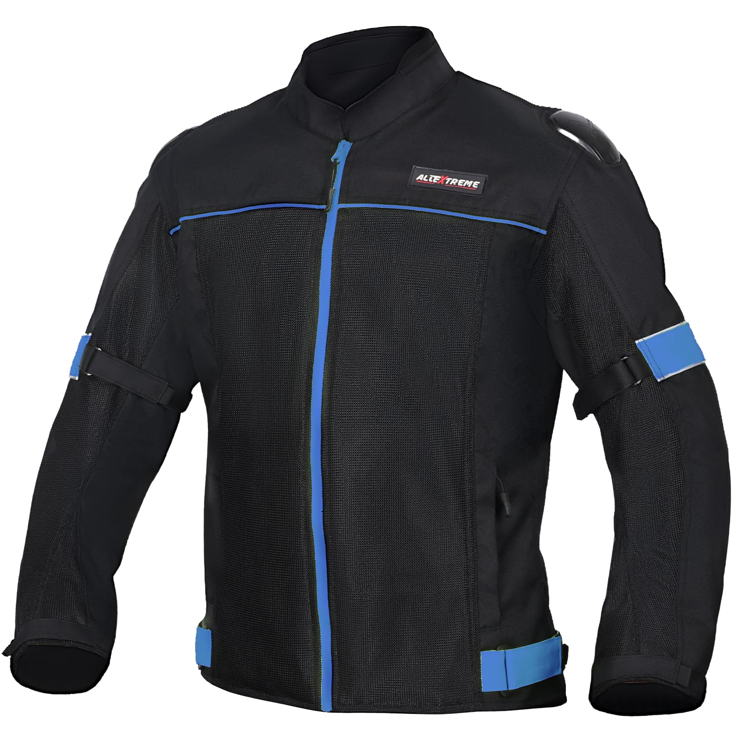 Allextreme TRIPPER Bike Riding Jacket Windproof Biker Mesh Fabric Armour Back Elbows Shoulders Protection Racer Motorcycle Gear Protector for Men (3XL, Blue & Black)-picture-32
