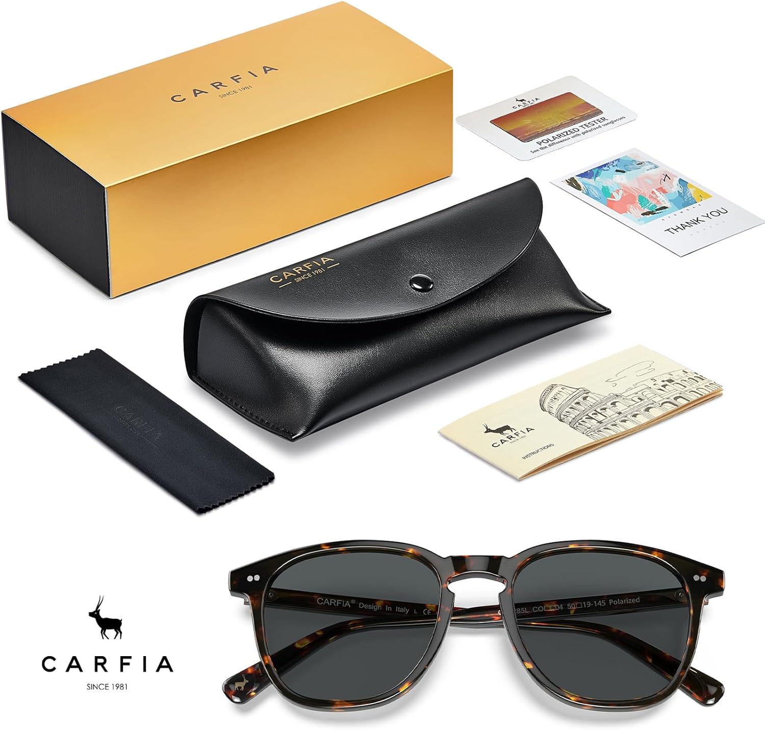 CARFIA Retro Acetate Polarized Sunglasses for Men UV400 Protection Hand-Crafted Frame Sun Glasses CA5285L - Image 7