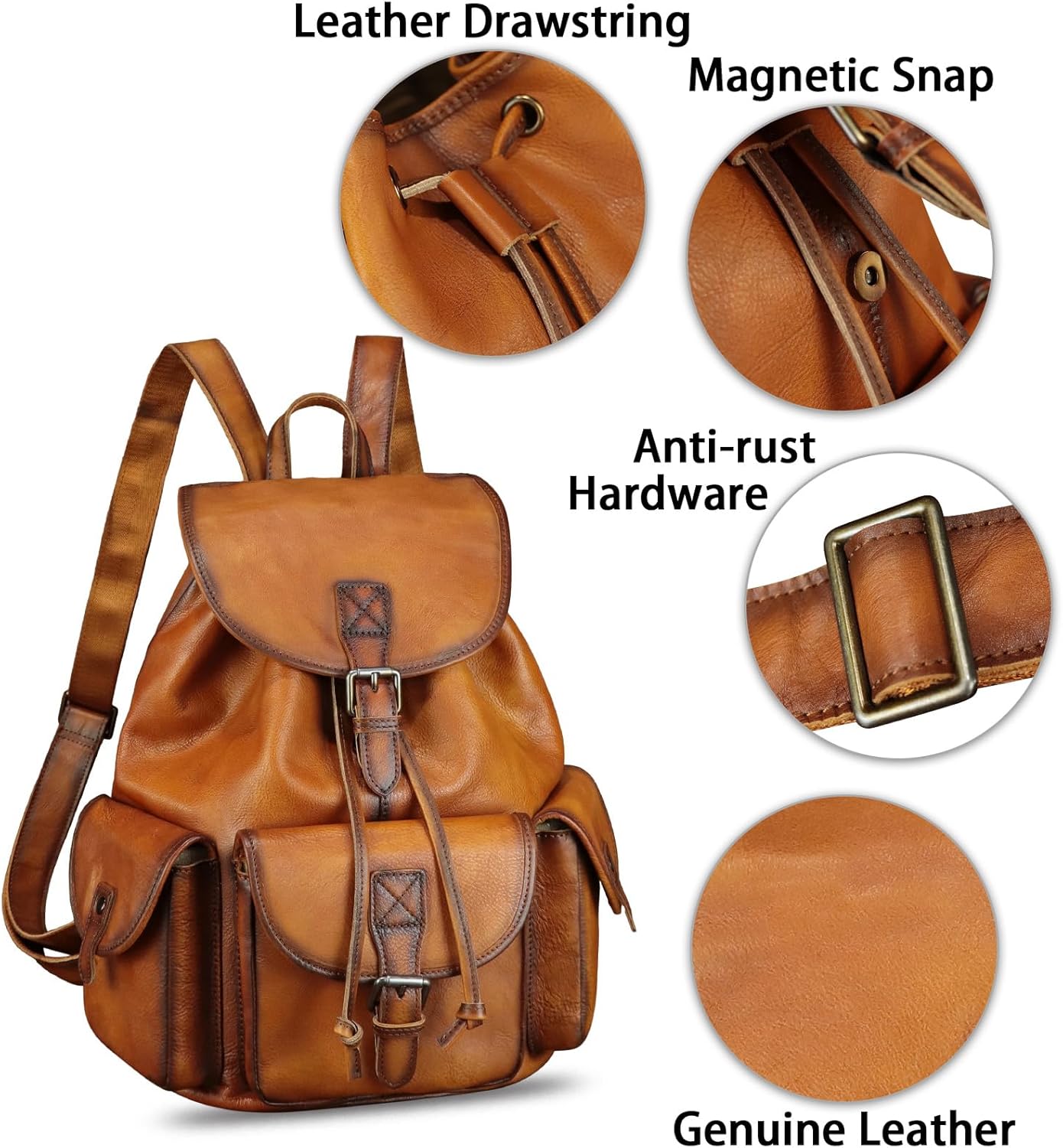 IVTG Genuine Leather Backpack for Men and Women Vintage Real Leather Knapsack Purse Rucksack Fashion Daypack High Capacity (Brown) - Image 6