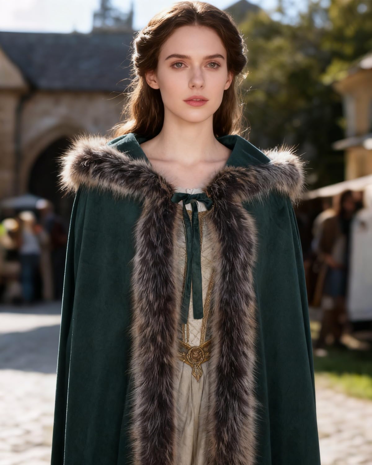 keland Capa de piel vikinga, capa medieval, terciopelo con capucha, color verde | Disfraz de vikingo para mujer y hombre, capa de piel con capucha, Halloween, cosplay, festival medieval, carnaval, invierno