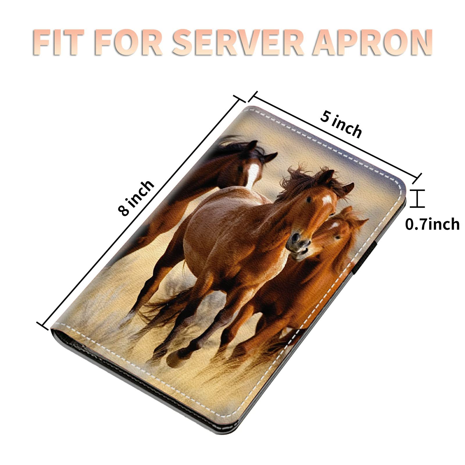 Server Books for Waitress Waiter with Zipper Pocket, Horses Steed Leather Server Pads Waitstaff Organizer Guest Check Presenters Server Wallet Money Holder Pouch Fit Apron