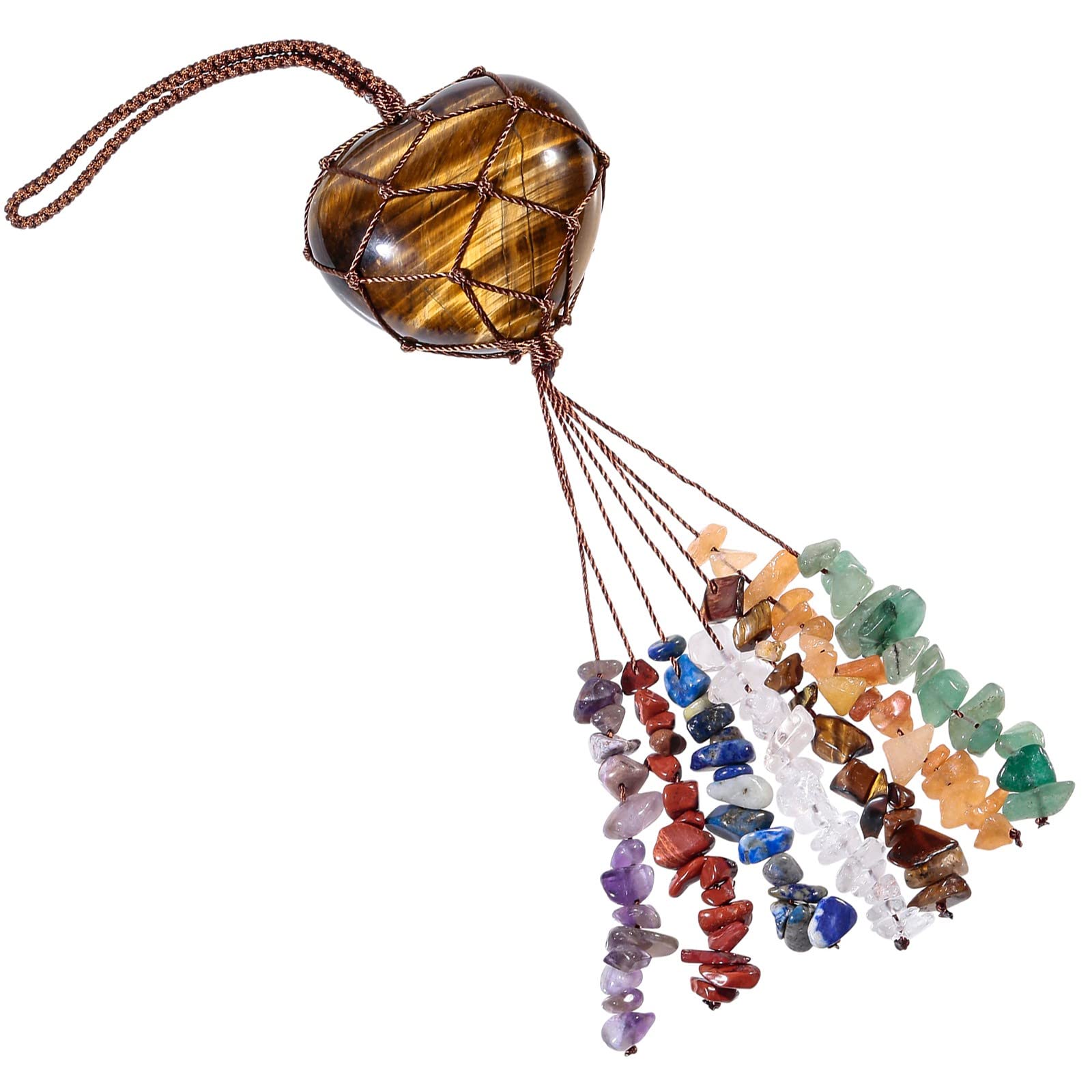 KYEYGWO Tiger's Eye Stone 7 Chakra Crystal Stone Heart Hanging Ornament - Image 3