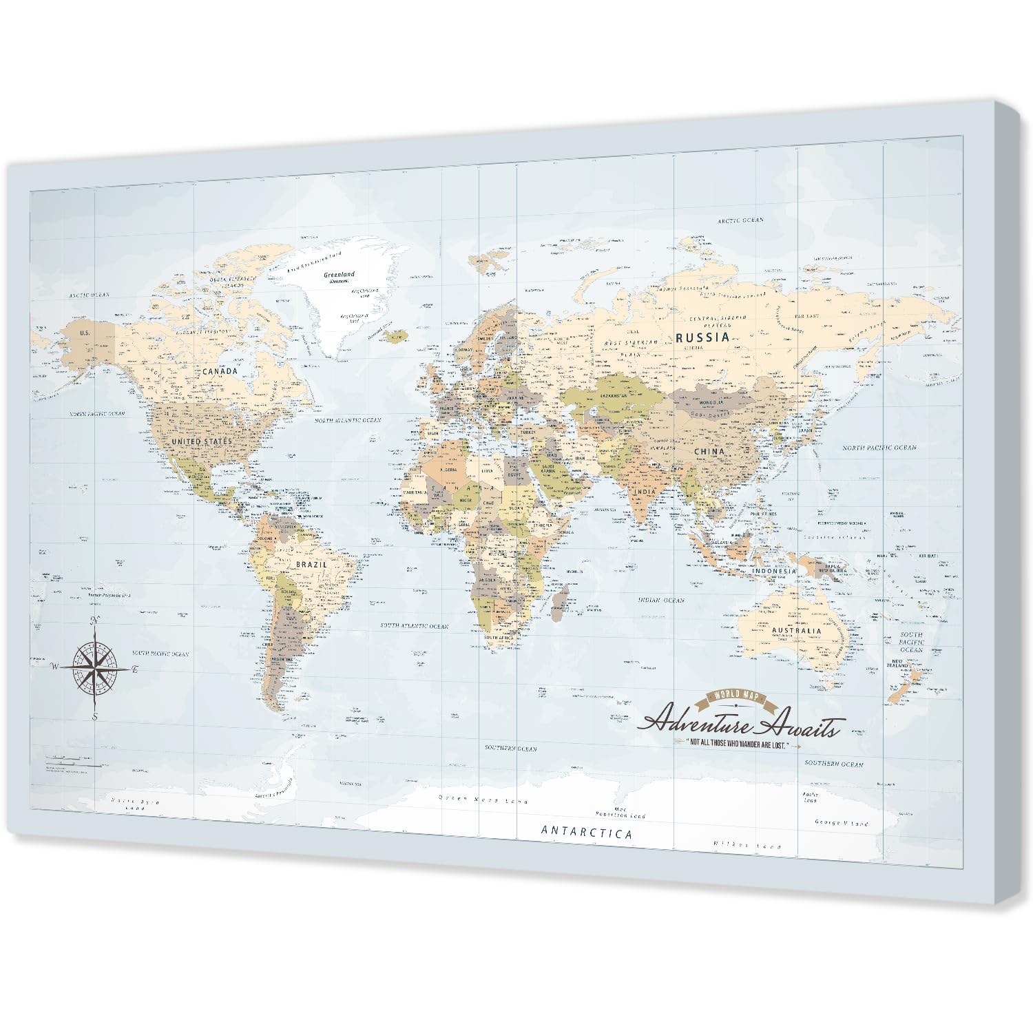IPIC Blue Ocean World Maps for Wall, World Map Canvas, Total Size 42x28 in