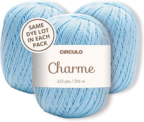 CIRCULO Charme - Paquete de hilo para tejer y ganchillo, 3 bolas de 100% algodón virgen brasileño mercerizado, peso deportivo suave, color 2012,