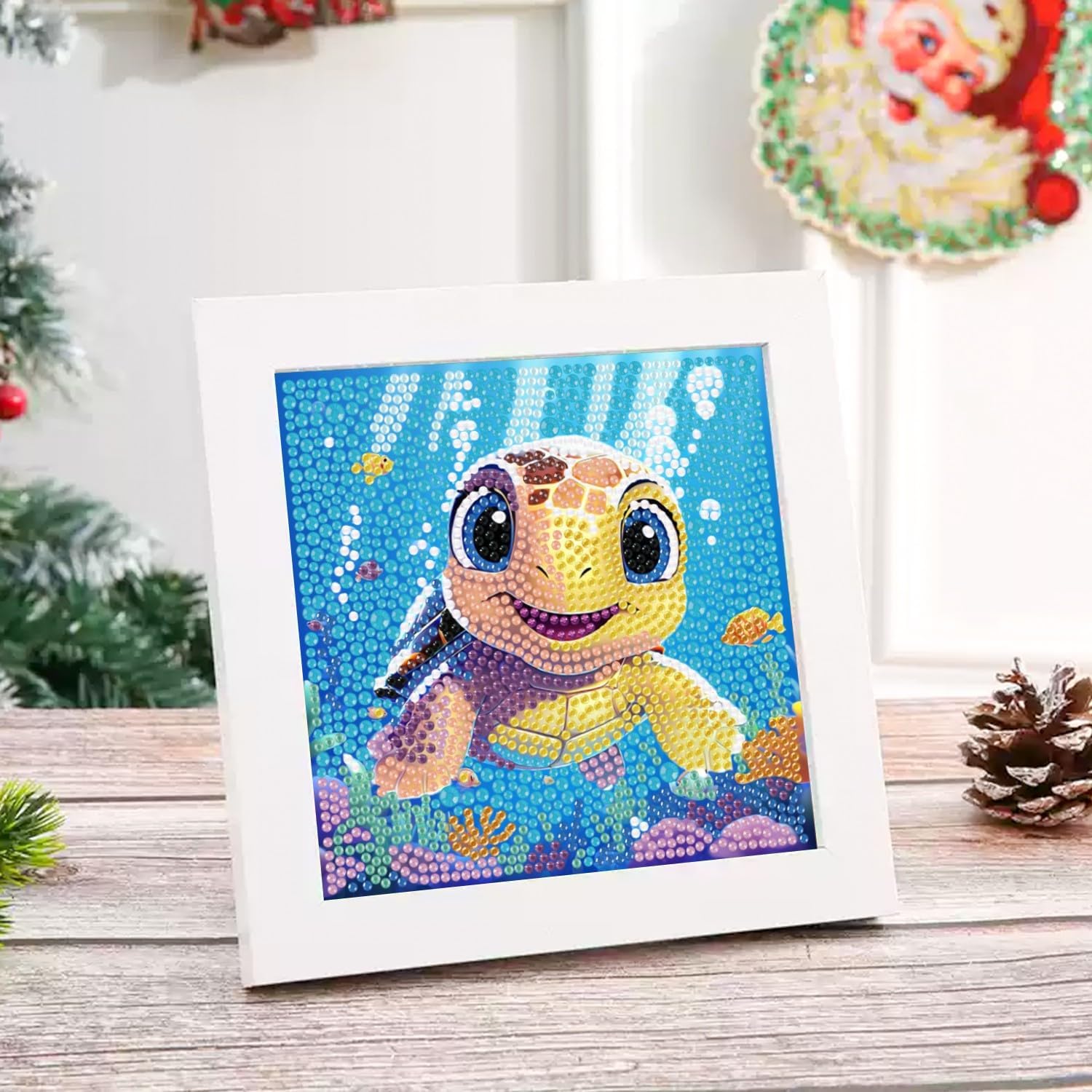 Reivworl Sea Turtles Diamond Art Kits for Kids, Sea Turtles Diamond Painting Kits for Kids, Gem Painting Kit for Home Wall De coration (8x8 Inch)