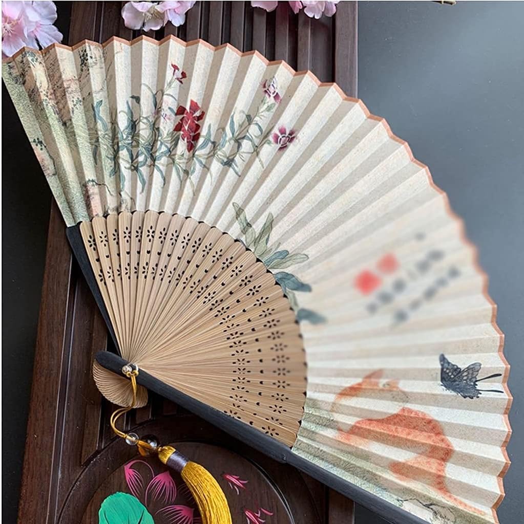 Folding Fan Women's Handheld Silk Fan Bamboo Frame Bamboo Frame Women's Hand Folding Fan Home Ceremonial Decorative Fan (Color : E) (E)