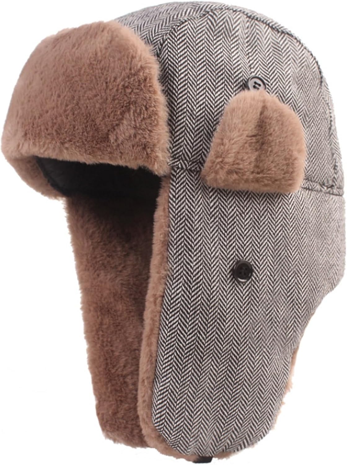 Bomber Hat Striped Cap Men Women Thick Warm Russian Hat Male Female Trapper Earflap Cap Windproof Winter Hat,Coffee-55-60cm
