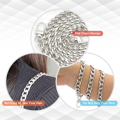 Miniatura 5 de RAPUDA - 4 cadenas planas de repuesto de hierro de diferentes tamaños, correa de cadena de metal para bolso de mano, bolso de hombro, bolso cruzado