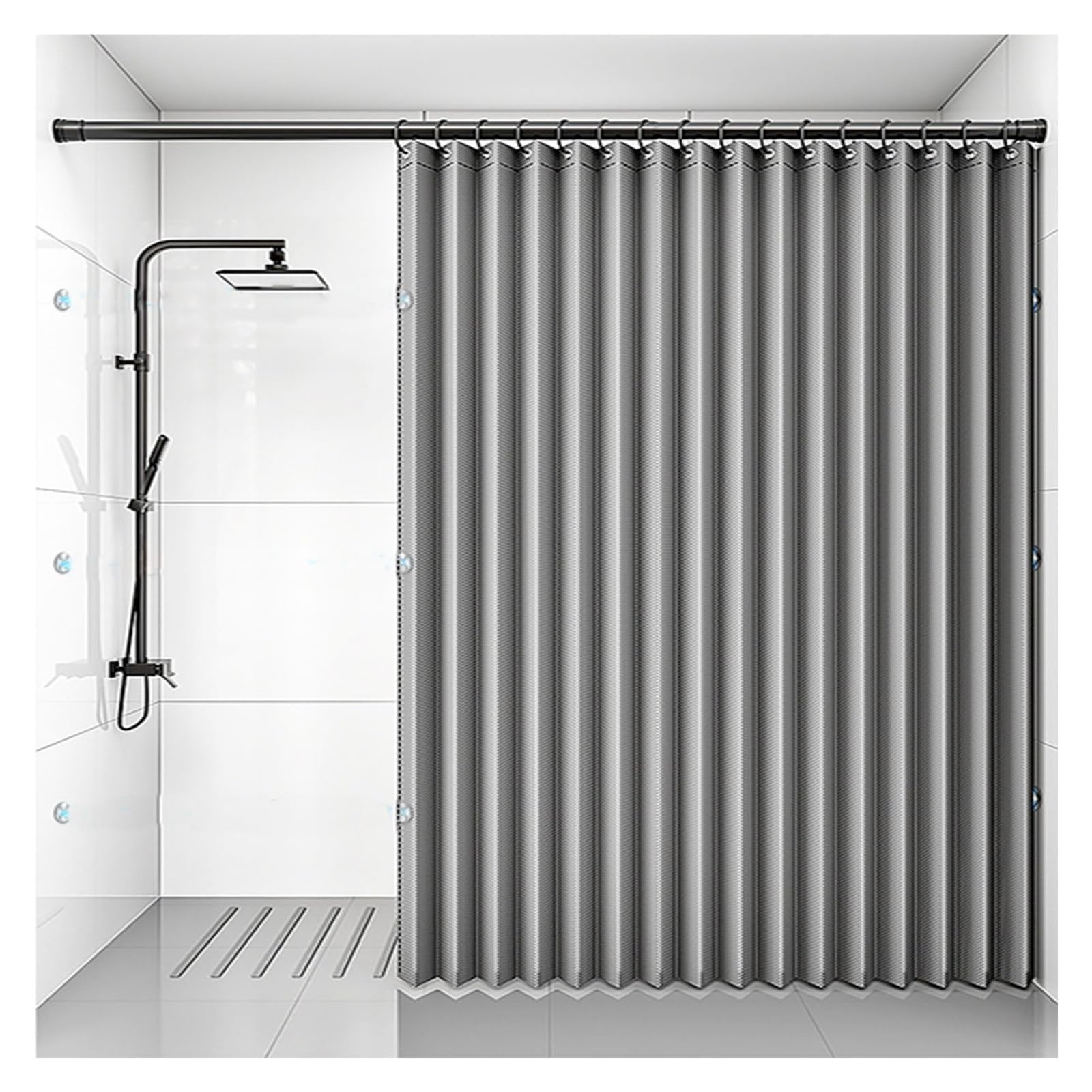 Cortina de ducha plegable con cierre magnético y barra retráctil, tela de lino grueso impermeable, no requiere perforaciones para una fácil instalación, ideal para privacidad en el baño