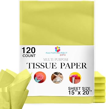 120 Sheets of Light Yellow Tissue Paper - 15" x 20" Packing Paper Sheets for Moving - 10lb Wrapping Paper - Packing, Gift Wrapping, Protecting Items Crown Display 120 Count, Light Yellow