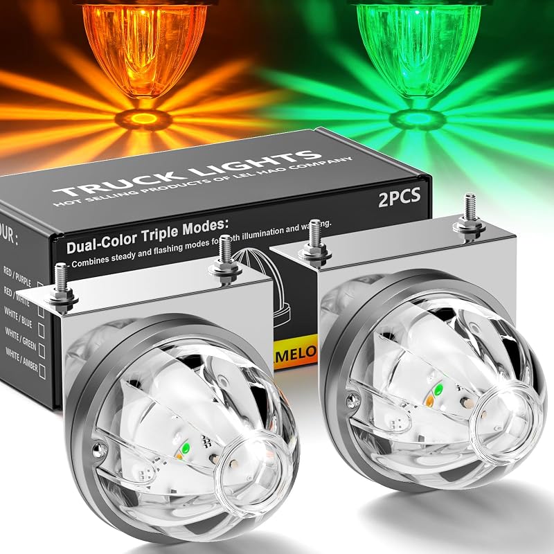 Luzes de posição LED bicolores Okerny âmbar e verde com suporte inoxidável – Pacote com 4