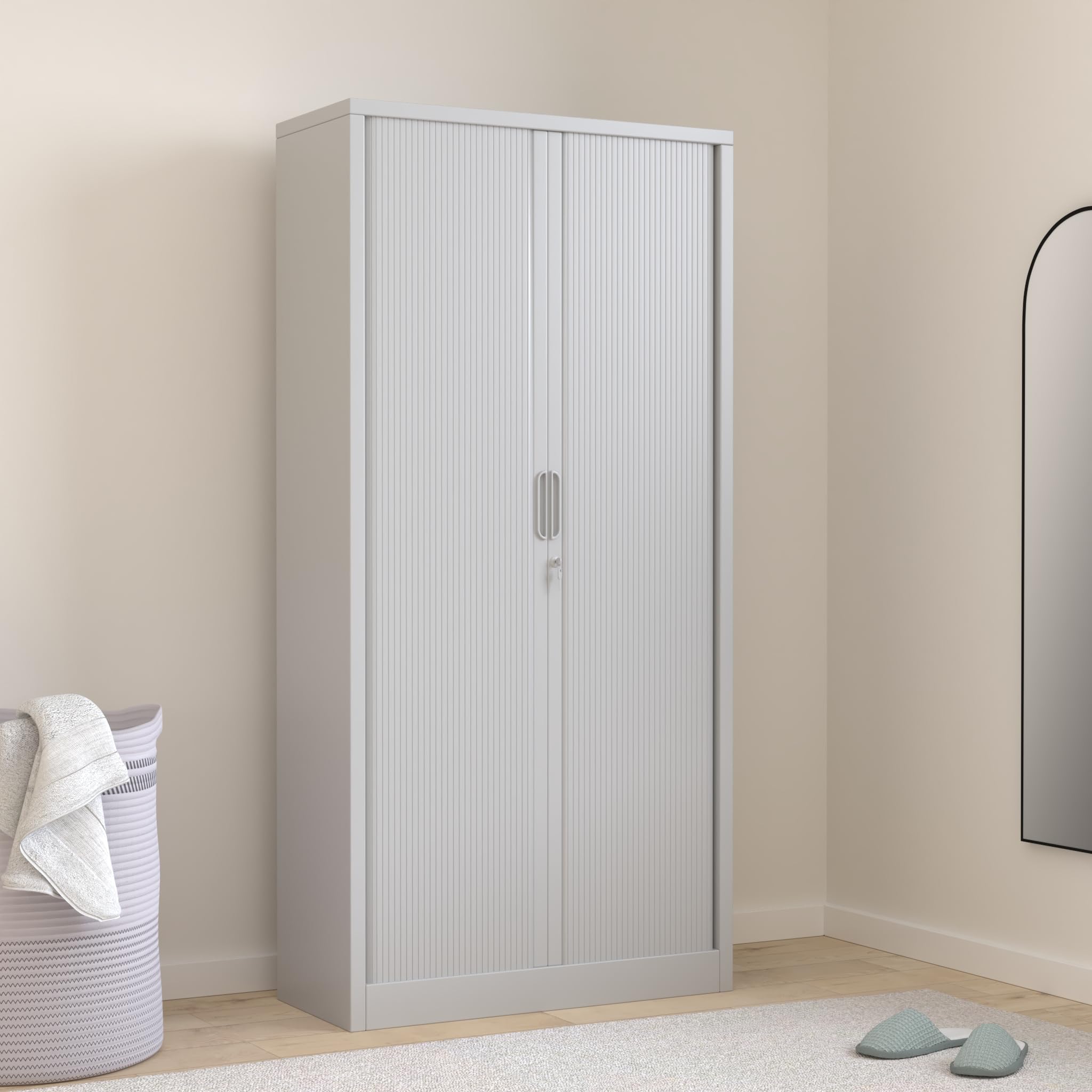 Jan Nowak Armoire Rideaux de Bureau métallique 4 étagères Porte roulante tôle d'acier verrouillable 185 cm x 90 cm x 45 cm (Gris)
