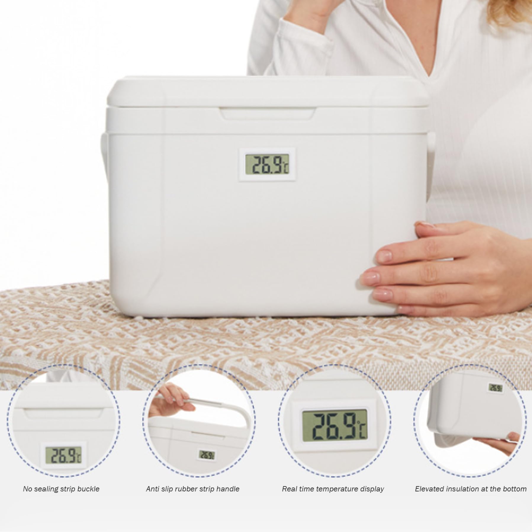 Borsa frigo rigida da 5, 3 Qt, piccola scatola termica, ghiacciaia portatile con maniglia e display della temperatura, a prova di perdite, per mantenere la spiaggia raffreddata per 48-72 ore, per
