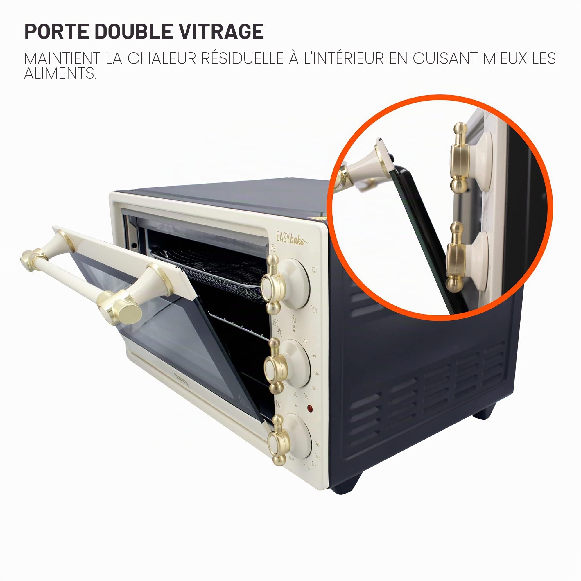 TM Electron EASYBAKE TMPHO020REB Mini four design rétro avec fonction friteuse sans huile, 20 litres, température réglable de 80 °C à 250 °C, 5 fonctions, 4 accessoires inclus